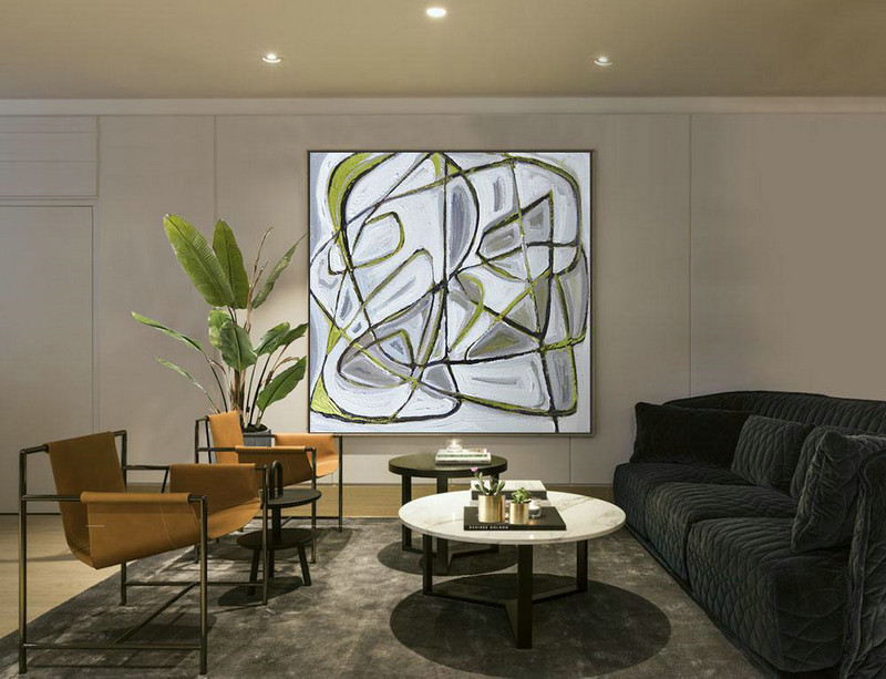 Large Contemporary Art Acrylic Painting,Oversized Palette Knife Painting Contemporary Art On Canvas,Canvas Artwork For Sale,Yellow,White,Grey.etc